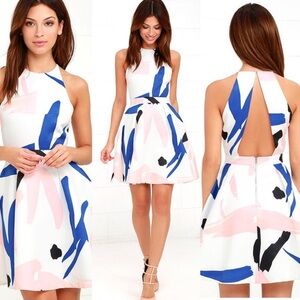 Elliatt Headway Ivory Print Skater Dress Scuba A Line Sz L